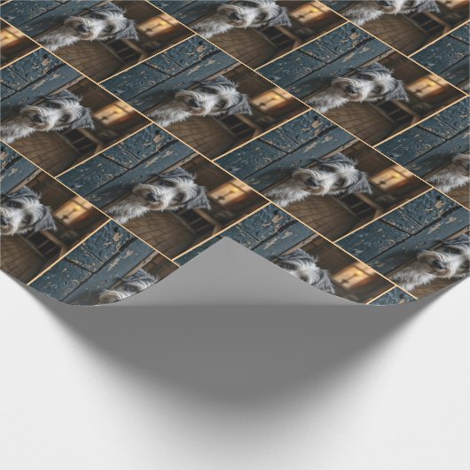 テリアが古のまわりにい扉を覗き込む ラッピングペーパー (角)