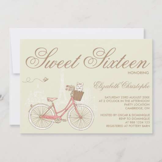 テリアオンザピンク自転車Sweet sixteen招待状 招待状 (正面)