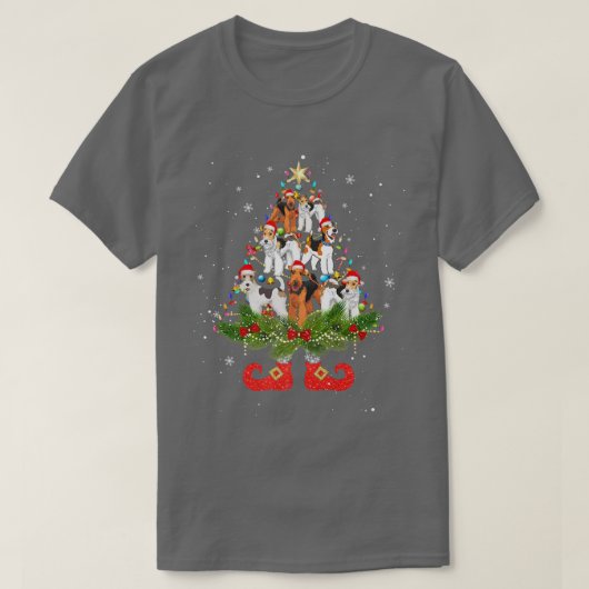 テリアクリスマスツリーライトキュートサンタハットドッグL Tシャツ (デザイン正面)