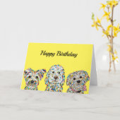 テリアコックパポヨークシャーテリアビション誕生日デイカード カード (黄色い花)