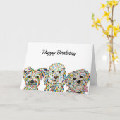 テリアコックパポヨークシャーテリアビション誕生日デイカード カード (黄色い花)