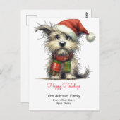 テリアパピースインザサンタハットハッピーホリデー ポストカード (正面/裏面)