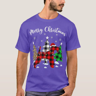 テリア犬のクリスティマのヒョウ水牛プレイドワイヤー Tシャツ