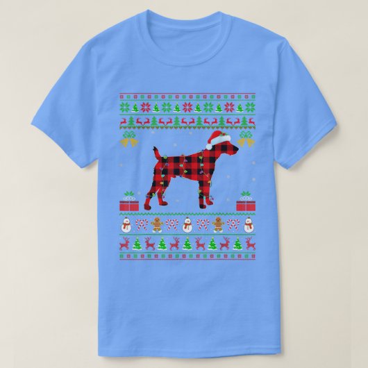 テリア犬の醜いマッチングバッファローのプレイドのクリスマス Tシャツ (デザイン正面)