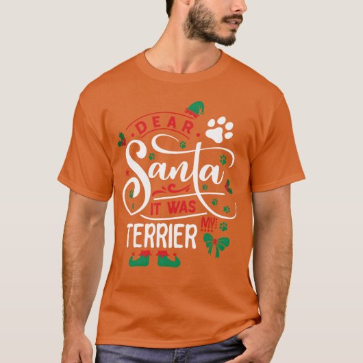 テリア犬 クリスマス 犬種 ファミリー ガール Tシャツ (正面)