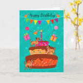 テリア縁どドッグ及びケーキ誕生日グリーティングカード カード (黄色い花)