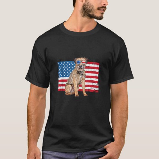 テリア縁どーパパママ・マママアメリカ国旗Jの4th Tシャツ (正面)