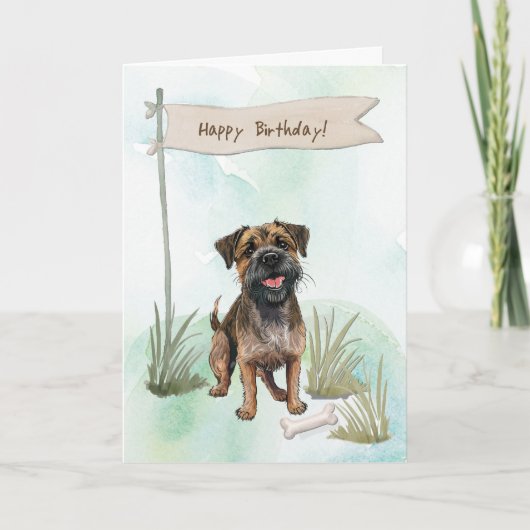 テリア縁どーーは誕生日標識の下で犬を育てる カード (正面)