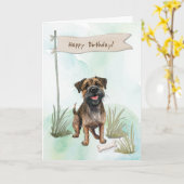 テリア縁どーーは誕生日標識の下で犬を育てる カード (黄色い花)