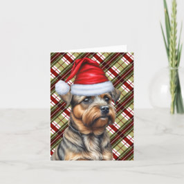 テリア縁どー犬季節の格子模様クリスマス シーズンカード