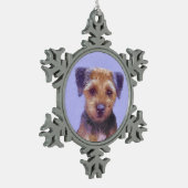 テリア縁どー絵画ズ – かわいいオリジナルドッグアート スノーフレークピューターオーナメント (左)