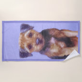 テリア縁どー絵画ズ – かわいいオリジナルドッグアート ビーチタオル (正面)