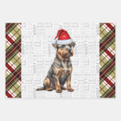 テリア縁どー・レッド・グリーン・プレイド・クリスマス ラッピングペーパーシート (正面)