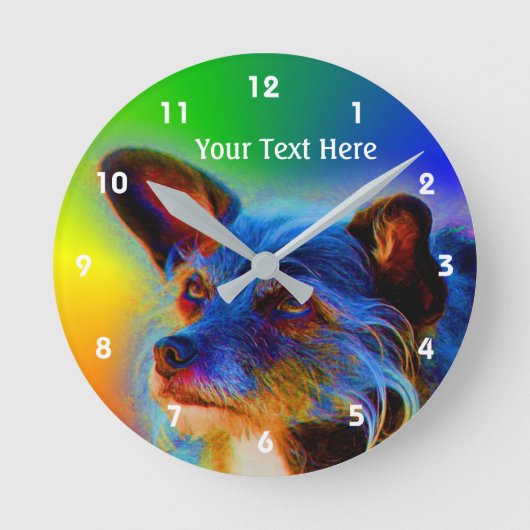 テリア ミックス 犬 抽象動物アート ラウンド壁時計 (正面)