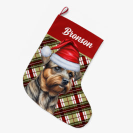 テリ縁どアーホリデイプレイドと犬名 ラージクリスマスストッキング