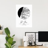 テルアビブ – イスラエル黒水シティマップ ポスター (ホームオフィス)