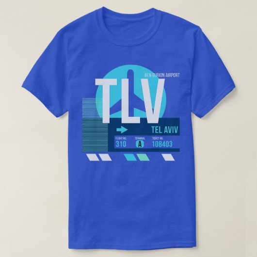 テルアビブTLV空港コードバゲージラベル Tシャツ (デザイン正面)