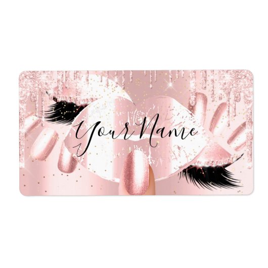 テレサピンクグリッタードリップキスリップ爪、 ネイルメイクアップ ラベル (正面)