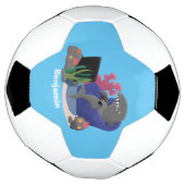 テレビおもしろいアニメを見ているサメ サッカーボール (回転)
