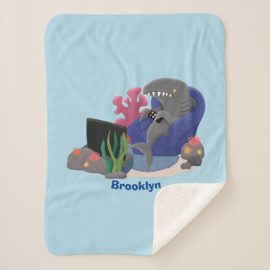 テレビおもしろいアニメを見ているサメ シェルパブランケット (正面)