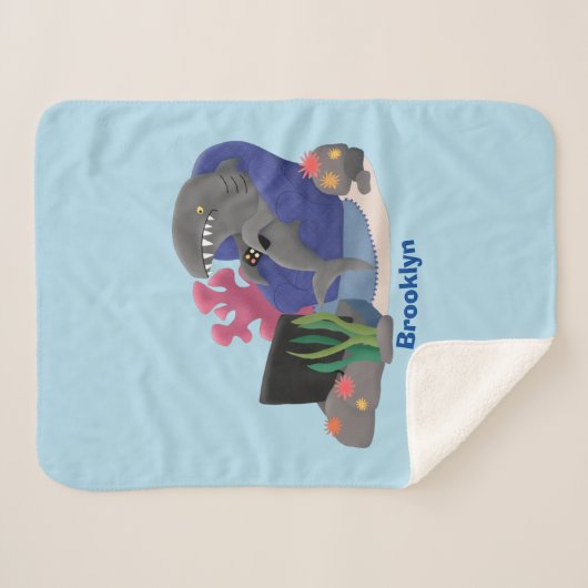 テレビおもしろいアニメを見ているサメ シェルパブランケット (正面(横))