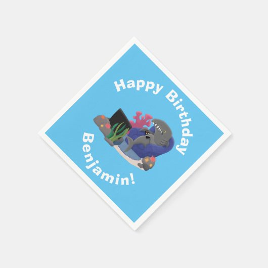 テレビおもしろいアニメを見ているサメ スタンダードカクテルナプキン (角)