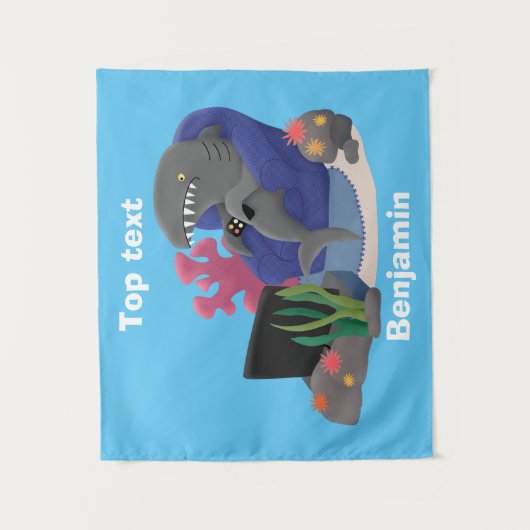 テレビおもしろいアニメを見ているサメ タペストリー (正面)