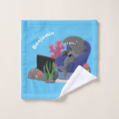 テレビおもしろいアニメを見ているサメ バスタオルセット (ウォッシュタオル)