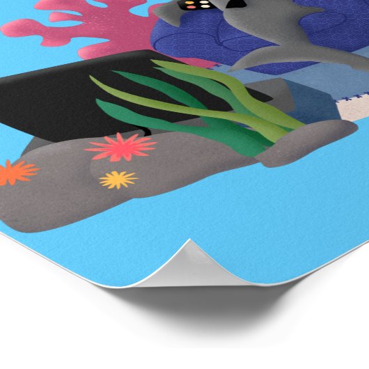 テレビおもしろいアニメを見ているサメ ポスター (角)