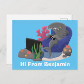 テレビおもしろいアニメを見ているサメ ポストカード (正面/裏面)