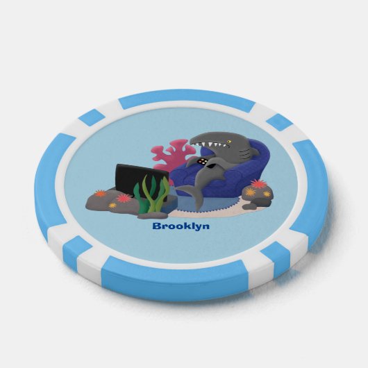 テレビおもしろいアニメを見ているサメ ポーカーチップ (シングル)