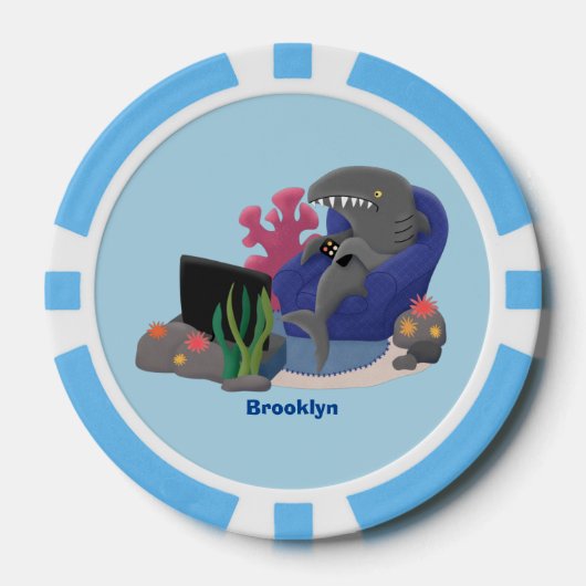 テレビおもしろいアニメを見ているサメ ポーカーチップ (正面)