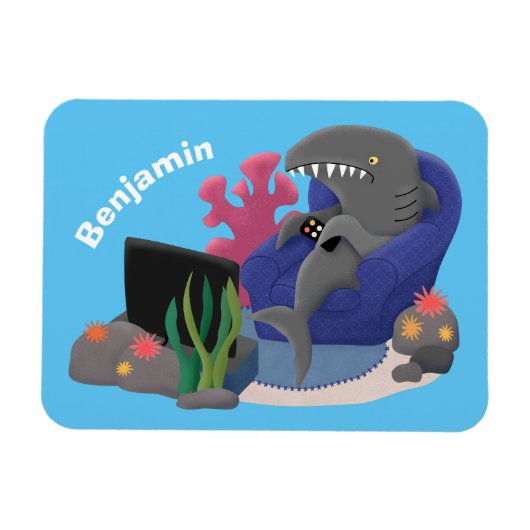 テレビおもしろいアニメを見ているサメ マグネット (横)