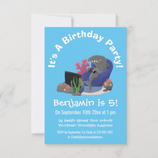 テレビおもしろいアニメを見ているサメ 招待状 (正面)