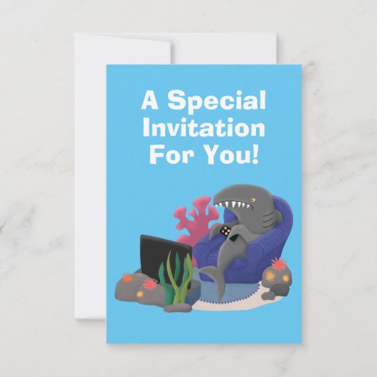 テレビおもしろいアニメを見ているサメ 招待状 (裏面)