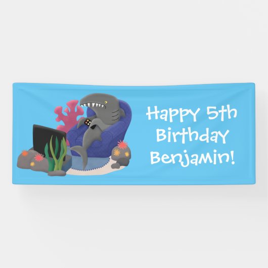 テレビおもしろいアニメを見ているサメ 横断幕 (横)