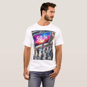 テレビと共にテレビのまわりにを歩くする人々の表示 Tシャツ
