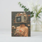テレビの頭に花を飾ったシュールな女性 ポストカード (スタンド正面)