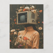 テレビの頭に花を飾ったシュールな女性 ポストカード (正面)