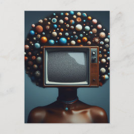 テレビを頭に付けた自然黒髪の人 ポストカード