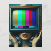 テレビを頭に浮かべた銀髪の女性 ポストカード (正面)