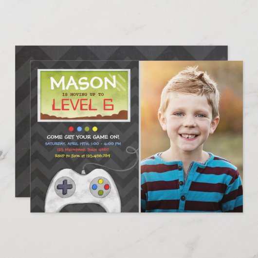 テレビゲーム少年誕生パーティーの招待 招待状 (正面/裏面)