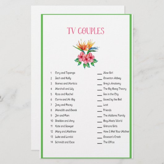 テレビ夫婦マッチング熱帯ブライダルシャワー 便箋 (正面/裏面)