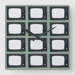 テレビ旧クラシックレトロテレビパターン スクエア壁時計