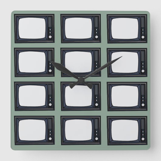 テレビ旧クラシックレトロテレビパターン スクエア壁時計 (正面)
