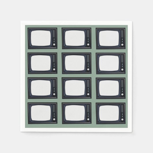 テレビ旧クラシックレトロTVパターンパーティー スタンダードカクテルナプキン (正面)