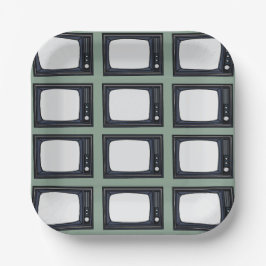 テレビ旧クラシックレトロTVパターンパーティー ペーパープレート