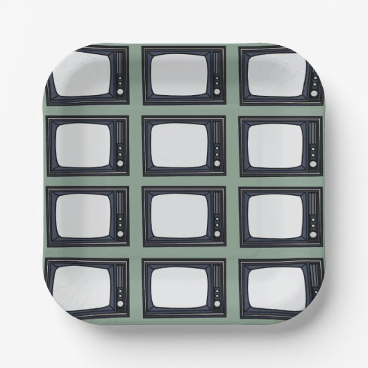 テレビ旧クラシックレトロTVパターンパーティー ペーパープレート (正面)