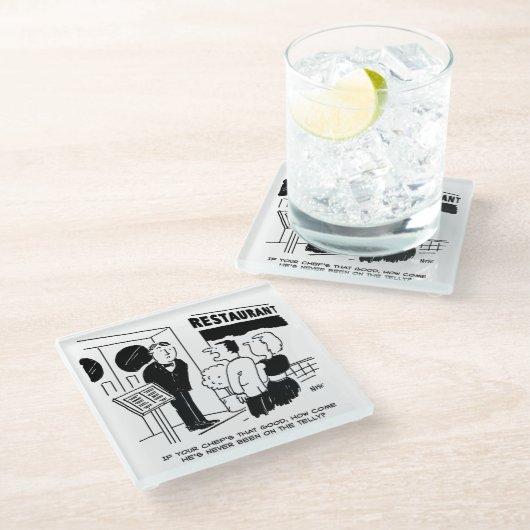 テレビ漫画に出演していないレストランのシェフ ガラスコースター (アングル)