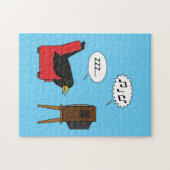 テレビ漫画の前で眠るブラックバード ジグソーパズル (横)